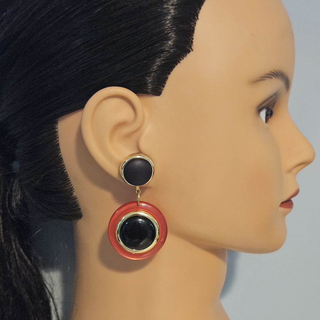 Vintage Bold Red And Black Dangle Earrings